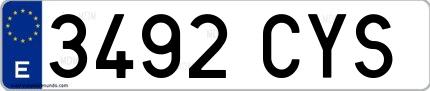 Ejemplo de matrícula española 3492 CYS
