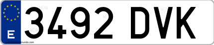 Ejemplo de matrícula de coche ordinaria 3492 DVK