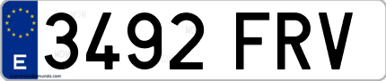 Ejemplo de matrícula de coche ordinaria 3492 FRV