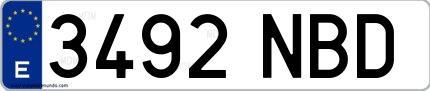 Ejemplo de matrícula española 3492 NBD