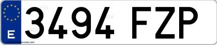Ejemplo de matrícula española 3494 FZP