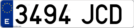 Ejemplo de matrícula de coche ordinaria 3494 JCD