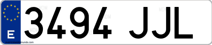 Ejemplo de matrícula de coche ordinaria 3494 JJL