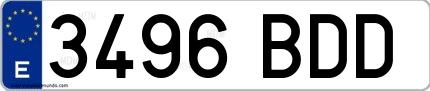 Ejemplo de matrícula española 3496 BDD