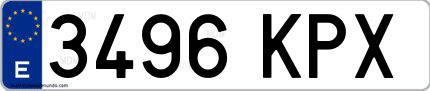 Ejemplo de matrícula española 3496 KPX