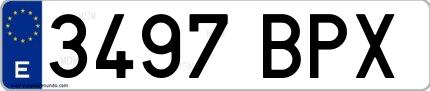 Ejemplo de matrícula española 3497 BPX