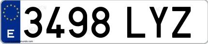 Ejemplo de matrícula de coche ordinaria 3498 LYZ