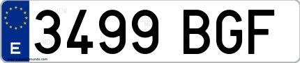 Ejemplo de matrícula española 3499 BGF