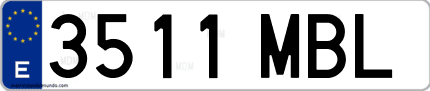 Ejemplo de matrícula de coche ordinaria 3511 MBL