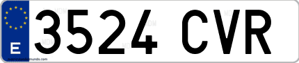 Ejemplo de matrícula de coche ordinaria 3524 CVR
