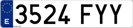 Ejemplo de matrícula de coche ordinaria 3524 FYY