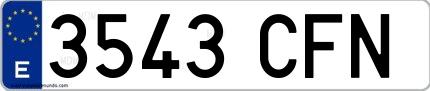 Ejemplo de matrícula española 3543 CFN