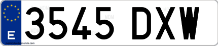 Ejemplo de matrícula de coche ordinaria 3545 DXW