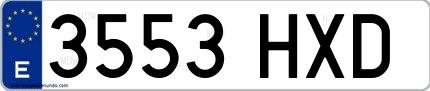 Ejemplo de matrícula española 3553 HXD