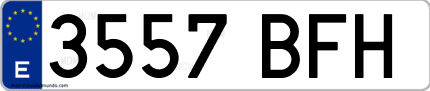 Ejemplo de matrícula de coche ordinaria 3557 BFH