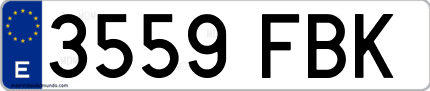 Ejemplo de matrícula de coche ordinaria 3559 FBK
