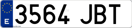 Ejemplo de matrícula de coche ordinaria 3564 JBT