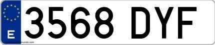 Ejemplo de matrícula española 3568 DYF