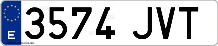 Ejemplo de matrícula de coche ordinaria 3574 JVT
