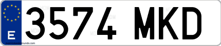 Ejemplo de matrícula de coche ordinaria 3574 MKD