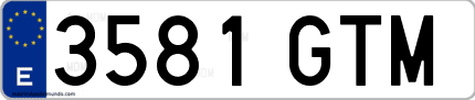 Ejemplo de matrícula de coche ordinaria 3581 GTM