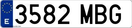 Ejemplo de matrícula española 3582 MBG