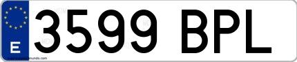 Ejemplo de matrícula de coche ordinaria 3599 BPL