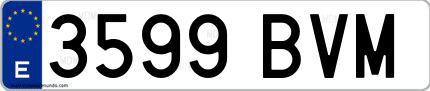 Ejemplo de matrícula española 3599 BVM
