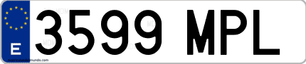 Ejemplo de matrícula de coche ordinaria 3599 MPL
