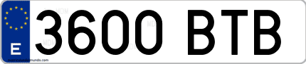 Ejemplo de matrícula de coche ordinaria 3600 BTB