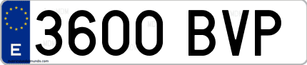 Ejemplo de matrícula de coche ordinaria 3600 BVP