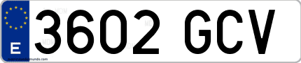 Ejemplo de matrícula de coche ordinaria 3602 GCV