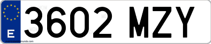 Ejemplo de matrícula de coche ordinaria 3602 MZY