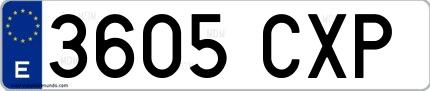 Ejemplo de matrícula española 3605 CXP