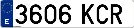 Ejemplo de matrícula de coche ordinaria 3606 KCR