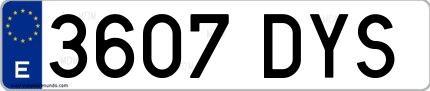 Ejemplo de matrícula española 3607 DYS