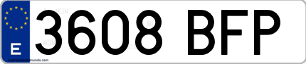 Ejemplo de matrícula de coche ordinaria 3608 BFP