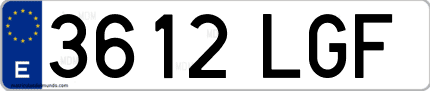 Ejemplo de matrícula de coche ordinaria 3612 LGF