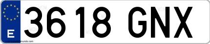 Ejemplo de matrícula española 3618 GNX