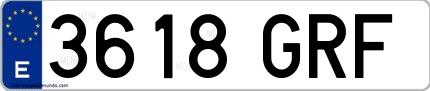 Ejemplo de matrícula española 3618 GRF