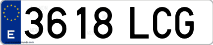 Ejemplo de matrícula de coche ordinaria 3618 LCG