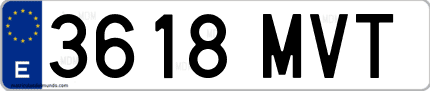 Ejemplo de matrícula de coche ordinaria 3618 MVT