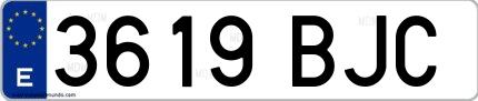 Ejemplo de matrícula de coche ordinaria 3619 BJC