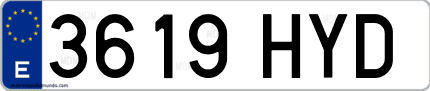 Ejemplo de matrícula de coche ordinaria 3619 HYD