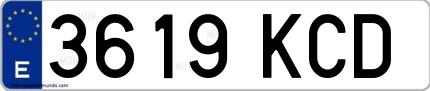 Ejemplo de matrícula española 3619 KCD