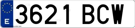 Ejemplo de matrícula española 3621 BCW