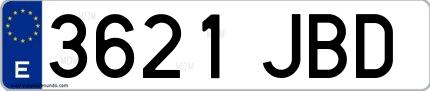 Ejemplo de matrícula española 3621 JBD