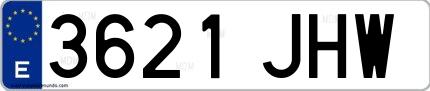 Ejemplo de matrícula española 3621 JHW