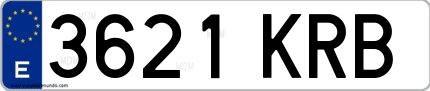Ejemplo de matrícula española 3621 KRB