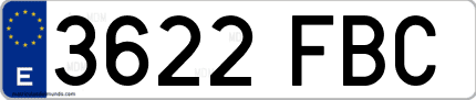 Ejemplo de matrícula de coche ordinaria 3622 FBC